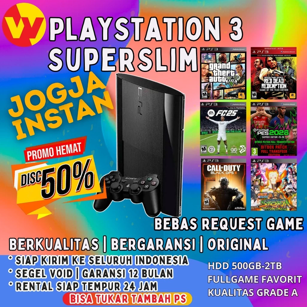 SONY ps3 ss playstation 3 superslim 2000gb/2tb PRELOVED full top game hits terbaru